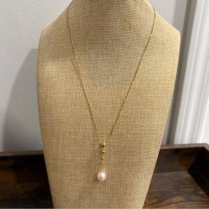 18K K18 Real Japan Gold Y necklace with Akoya Pearl
